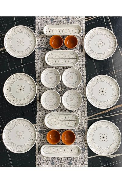 VENÜS HOME DECORATION Gold Elips 18 Piece Breakfast Set for 6 Persons