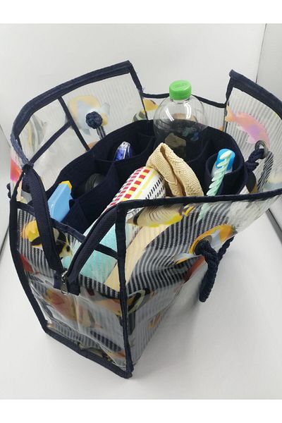 Marjinal Navy Blue Colored Beach Bag - Organizer Inside