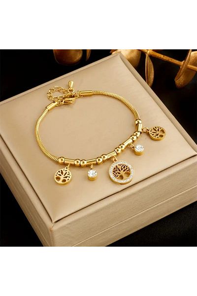 Handmade Gold Stainless Steel Charm Tree of Life Bracelet