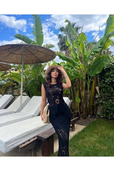 1Moda1Tarz Black Knitwear Lace Blouse and Skirt Set - Imported Summer Design