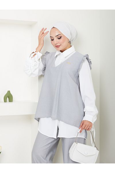 VOLT CLOTHİNG Trend Fabric Women's Hijab Set - 3-Piece Shirt and Vest Set