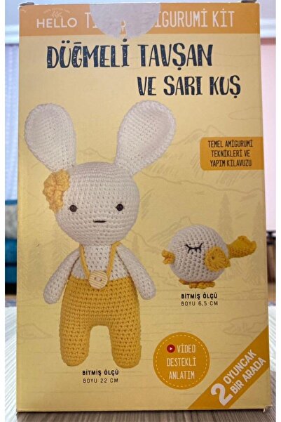 Hello أميجورومي على شكل أرنب وطيور صفراء - مجموعة أزرار كروشيه