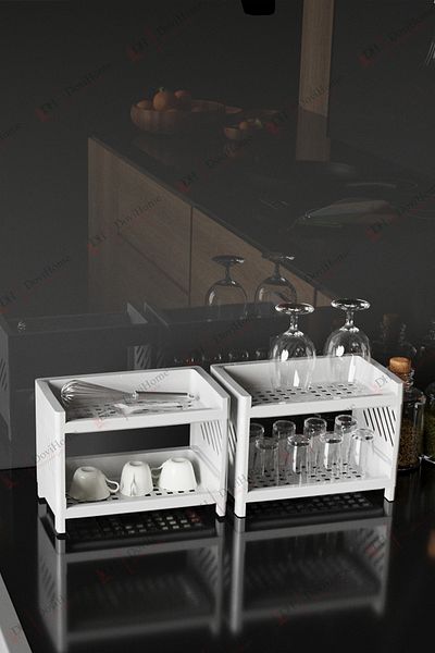Alacarte Ράφι Λευκό - Διπλό Σετ Organizer 2 τεμαχίων, για κουζίνα και σπίτι, Organizer πολλαπλών χρήσεων