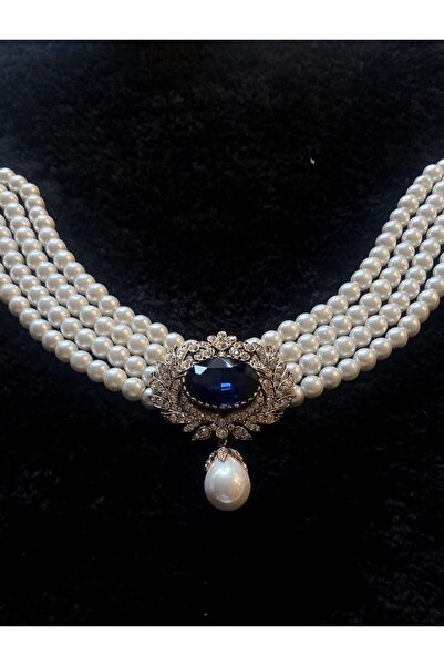 Takkı by Handan Cam inci ve elmas montür choker kolye