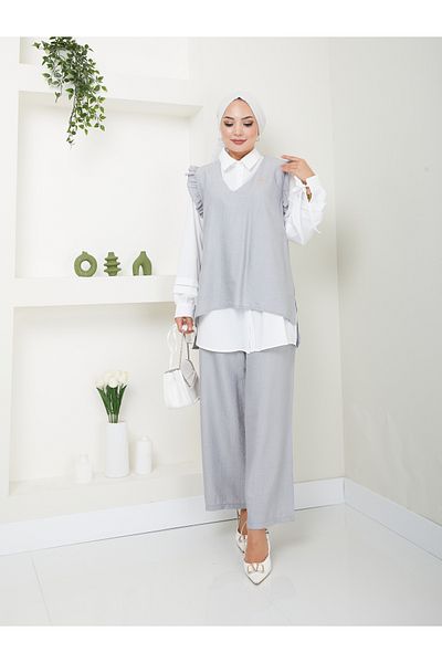 VOLT CLOTHİNG Trend Fabric Women's Hijab Set - 3-Piece Shirt and Vest Set