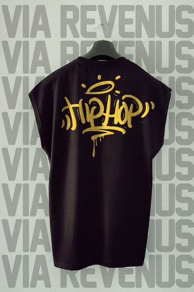 Vordevia Crni hip hop sportovi T-shirt - Leđa Štampano , bez rukava