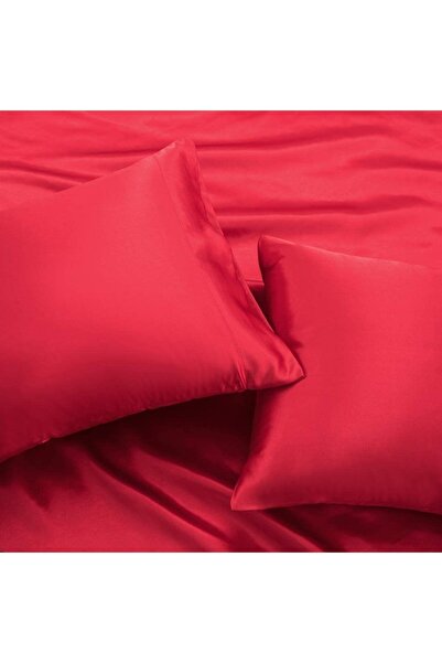Silk Cocoon Kırmızı Ipek Dokulu Pamuk Saten Nevresim Takımı 4 Parça Çift Kişilik 160x200cm Lastikli Çarşaf Dahil