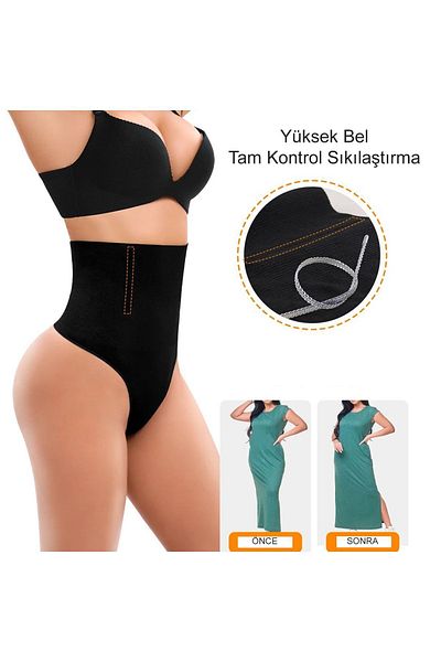 Form Angel High Waist Tummy Control Slip String Women's Tummy Control Thong Corset Black