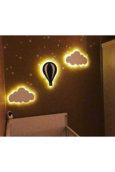 ARSERGROUP Çocuk Odası Dekoratif Ahşap Balon Ve Bulutlar Gece Lambası Ledli A...