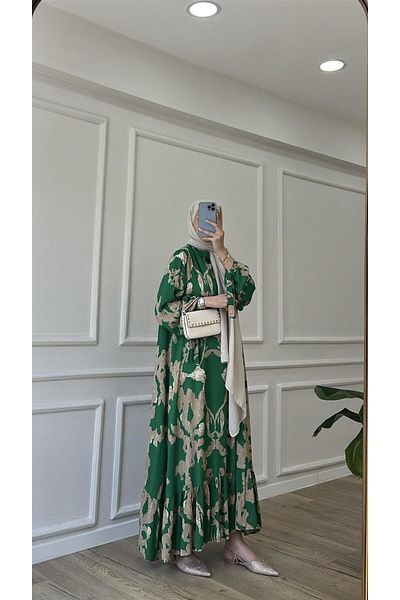 Tebessüm Life Cloud Patterned Premium Fabric Viscose Dress