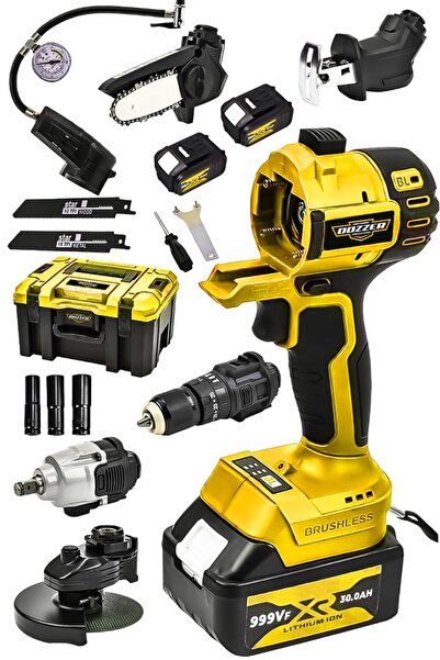 DOZZER 999Vf 25Ah 6 Lı Muhteşem Set Şarjlı Matkap Testere Tilki Kuyruğu Taşla...