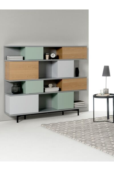 Different Design Fowler Ahşap Kitaplık Kapaklı Kitaplık Modern Ahşap Kitaplık