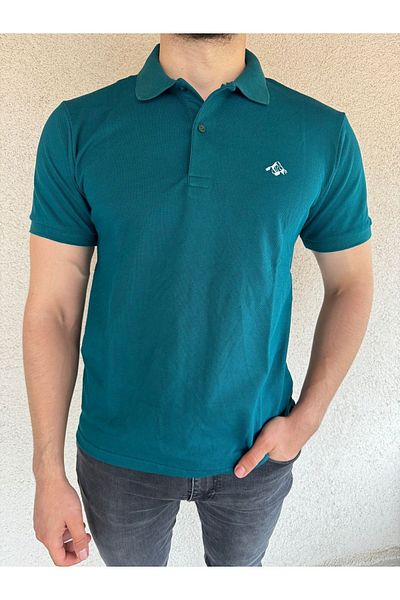 Mesh Ανδρικό μπλουζάκι με λαιμόκοψη Petrol Blue - 100% βαμβάκι, κοντό μανίκι, κλασικό μοντέλο με λογότυπο βουνού