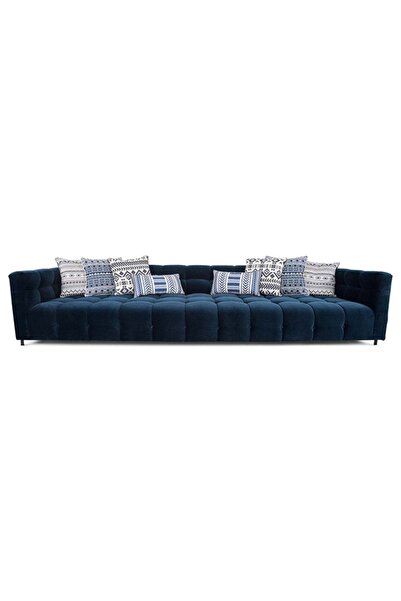 Different Design Indigo 3'lü Modern Mavi Kadife Koltuk Üçlü Kanepe