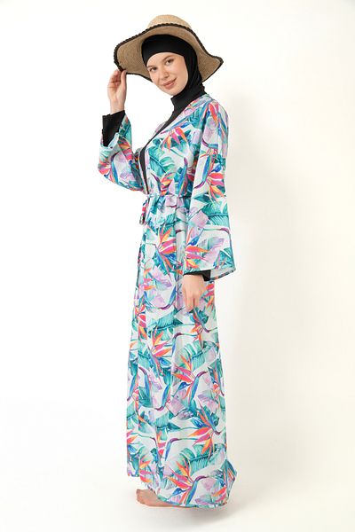 medipek Hijab Badeanzug - Gemusterter Pareo Kimono Kaftan