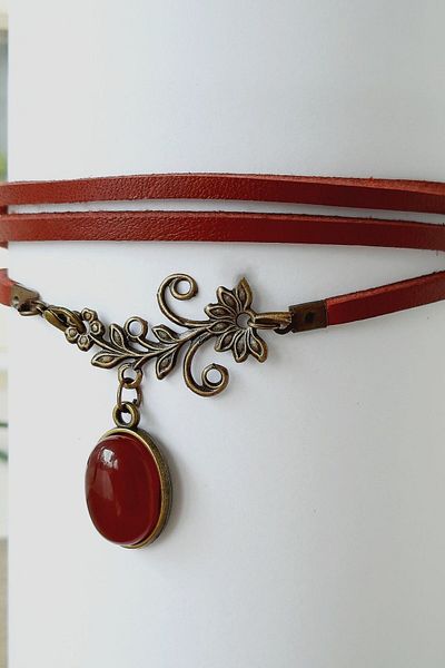 LADYMİRAGE Leather Red Choker Necklace