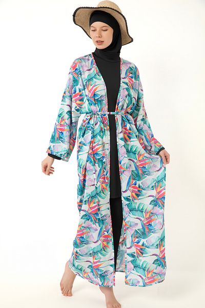medipek Hijab Badeanzug - Gemusterter Pareo Kimono Kaftan