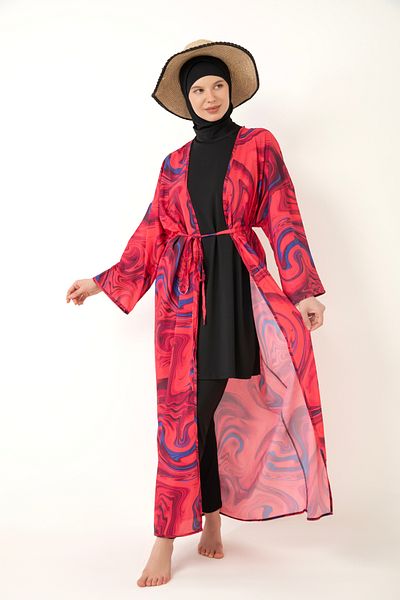 medipek Hijab Badeanzug - Gemusterter Pareo Kimono Kaftan