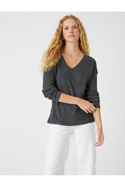 Koton Strickpullover mit V-Ausschnitt aus Kaschmir mit Struktur