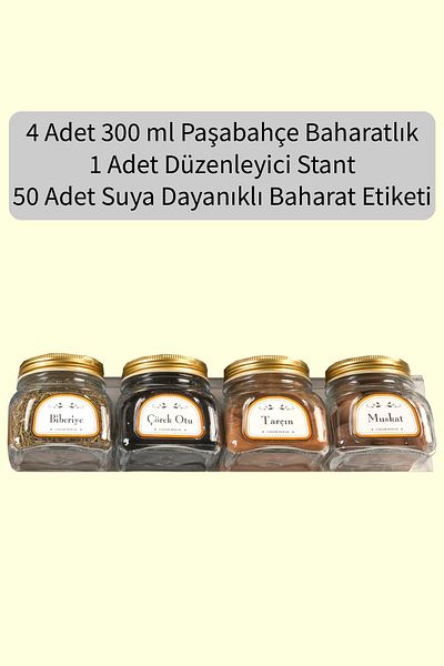 color house 4 Pieces of 300ml Pasabahçe Spice Jar and 1 Piece Organizer Plexiglass Stand