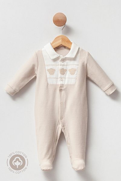Cassiope Three Teddy Booties Jumpsuit 2 Months - 3 Months - 6 Months Baby Boy-Beige - 3 MONTHS
