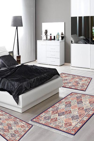 Alanur Home Eko Trend Djt Πλενόμενη αντιολισθητική βάση 3 τεμαχίων σετ κρεβατοκάμαρας S5008 Persian Colorful