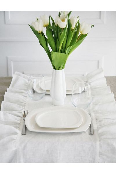 EVYA Frilly Vintage Runner 40x140 cm 100% bumbac lenjerie brută față de masă decorativă elegantă