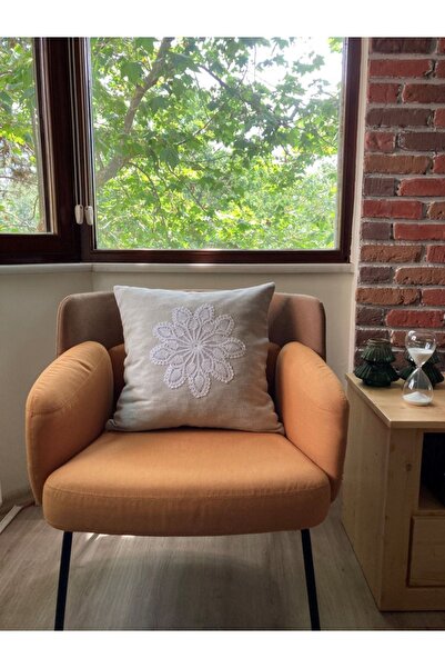 Stelo de Maro Linne El Yapımı Dantel Işlemeli Keten Kırlent Kılıfı Bej 45x45 Cm