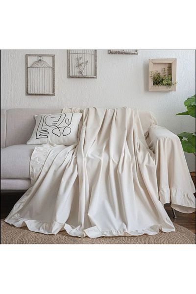 EVYA Vintage Kolen 100% ακατέργαστο βαμβακερό λινό - κάλυμμα πολυθρόνας με βολάν 170x220 cm