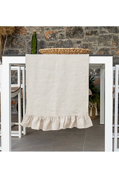 EVYA 100% Cotton Raw Linen Frilly Edges Vintage Runner 40x140 cm