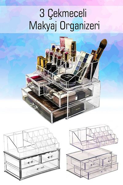 Hayveys Cutie de machiaj cu 3 sertare și 3 straturi - Organizator pentru pix și accesorii