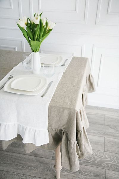 EVYA 100% Bumbac Lenjerie Necrutată Borduri Volante Vintage Alergăre 40x140 cm