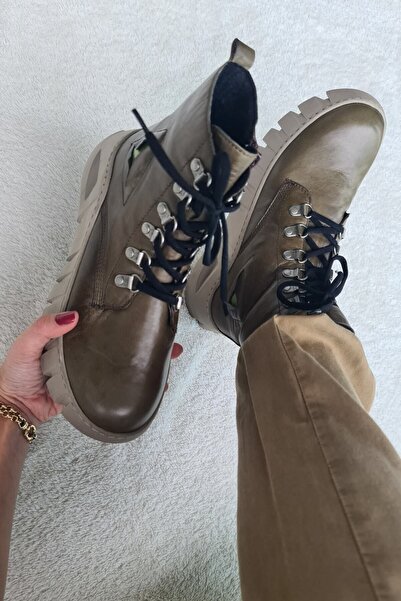 İNZE AYAKKABI Ankara Model Khaki Genuine Leather Boots