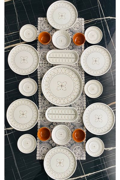 VENÜS HOME DECORATION Gold Elips 21-Piece Breakfast Set with Tea Plate for 6 Persons