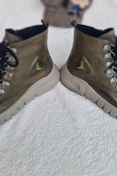 İNZE AYAKKABI Ankara Model Khaki Genuine Leather Boots