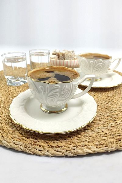 İpek Porcelain Gilded Coffee Cup Set for 2 People