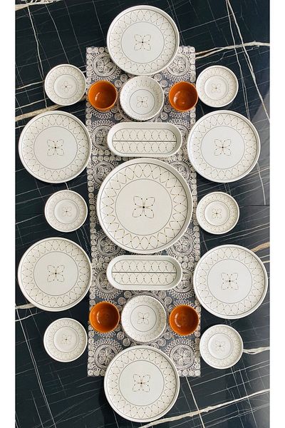 VENÜS HOME DECORATION Gold Elips 21-Piece Breakfast Set with Tea Plate for 6 Persons