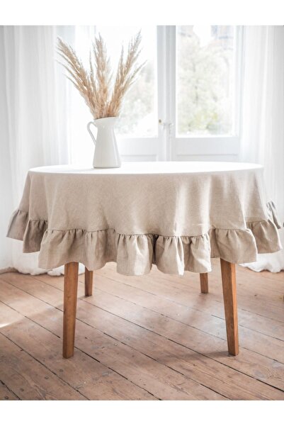 EVYA Fata de masa rotunda 100% bumbac brut 160 cm Fata de masa camera de zi bucatarie vintage