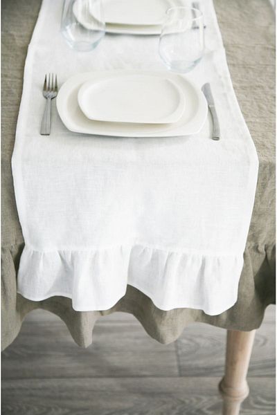 EVYA 100% Bumbac Lenjerie Necrutată Borduri Volante Vintage Alergăre 40x140 cm