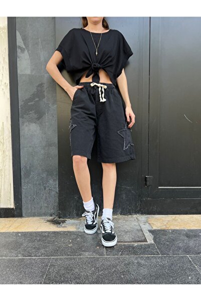 DENİKK Trend Star Pack UNİSEX BAGGY DENİM Roller Bermuda ŞORT BELİ LASTİKLİ