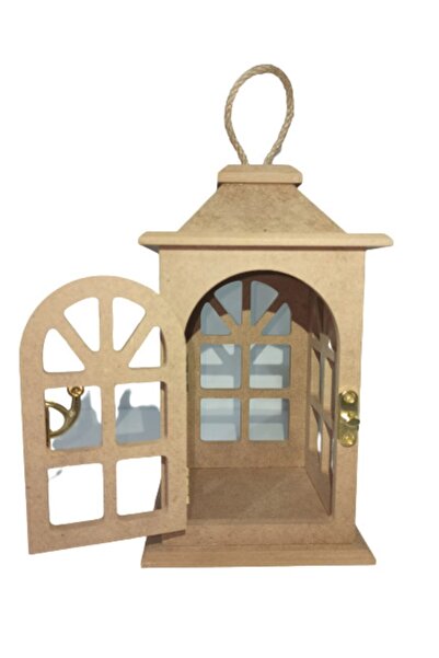 Hobi Dünya Ahşap Boyanabilir Mdf Mini Kubbeli Model Fener Abajur 20 cm