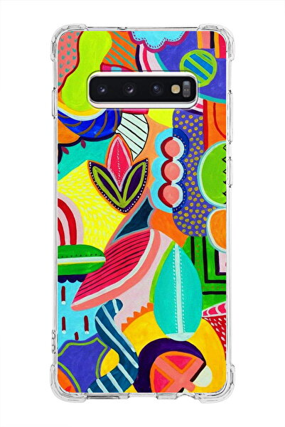 PrintiFy حافظة مضادة للصدمات متوافقة مع هاتف سامسونج جالاكسي S10 بلس مع حماية زاوية شفافة مطبوعة بلون ريترو 6