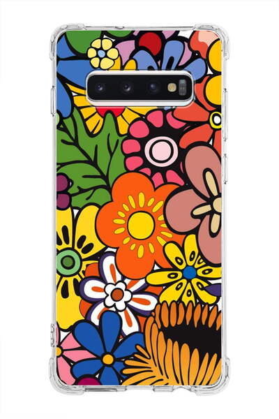 PrintiFy حافظة مضادة للصدمات متوافقة مع هاتف سامسونج جالاكسي S10 بلس مع طباعة ريترو كولور 2 وحماية للزوايا الشفافة