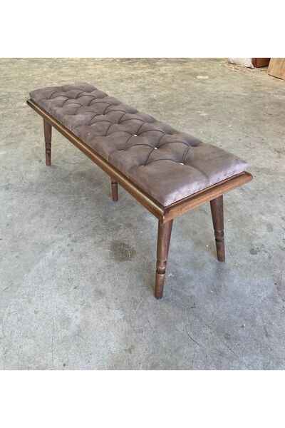 EMEL AHŞAP Ahşap Bench Mutfak Salon Antre Yatak Odası Puf Ceviz Ahşap Ayak-koyu Gri 130x48 Cm