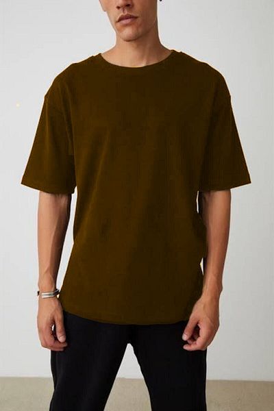 KAM TİŞÖRT Μαύρο μπλουζάκι Basic Oversize Crew με κοντό μανίκι