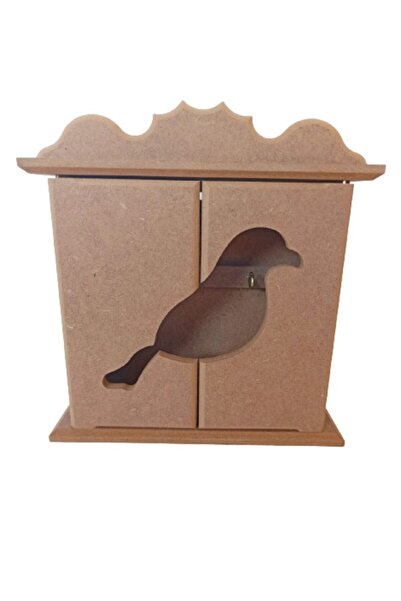 Hobi Dünya Ahşap Boyanabilir Ham Mdf Taçlı Anahtarlık Kuş Desenli