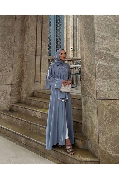 BYAYSEKORKUT Gray Abaya - Ribbed Design