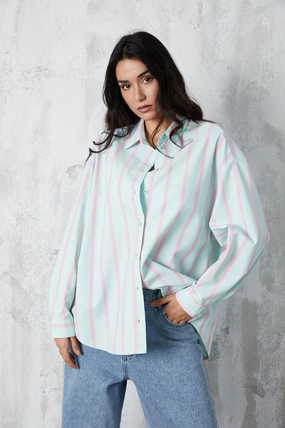 minaaise Cămașă oversize cu dungi dublă Mint 27070