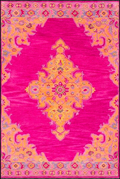 Rugs Modern Halı Pembe Sarı Geleneksel Çiçekli Bordürlü Temalı Desenli Dokuma...