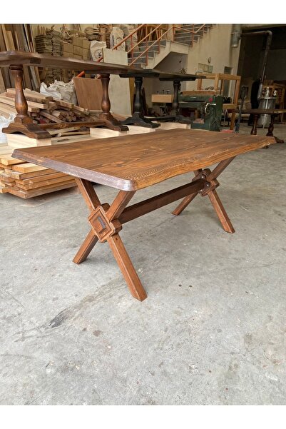 EMEL AHŞAP Masif Doğal Ahşap Yıldız Ayaklı Kütük Masa, 160*90 Cm, Yemek-mutfa...